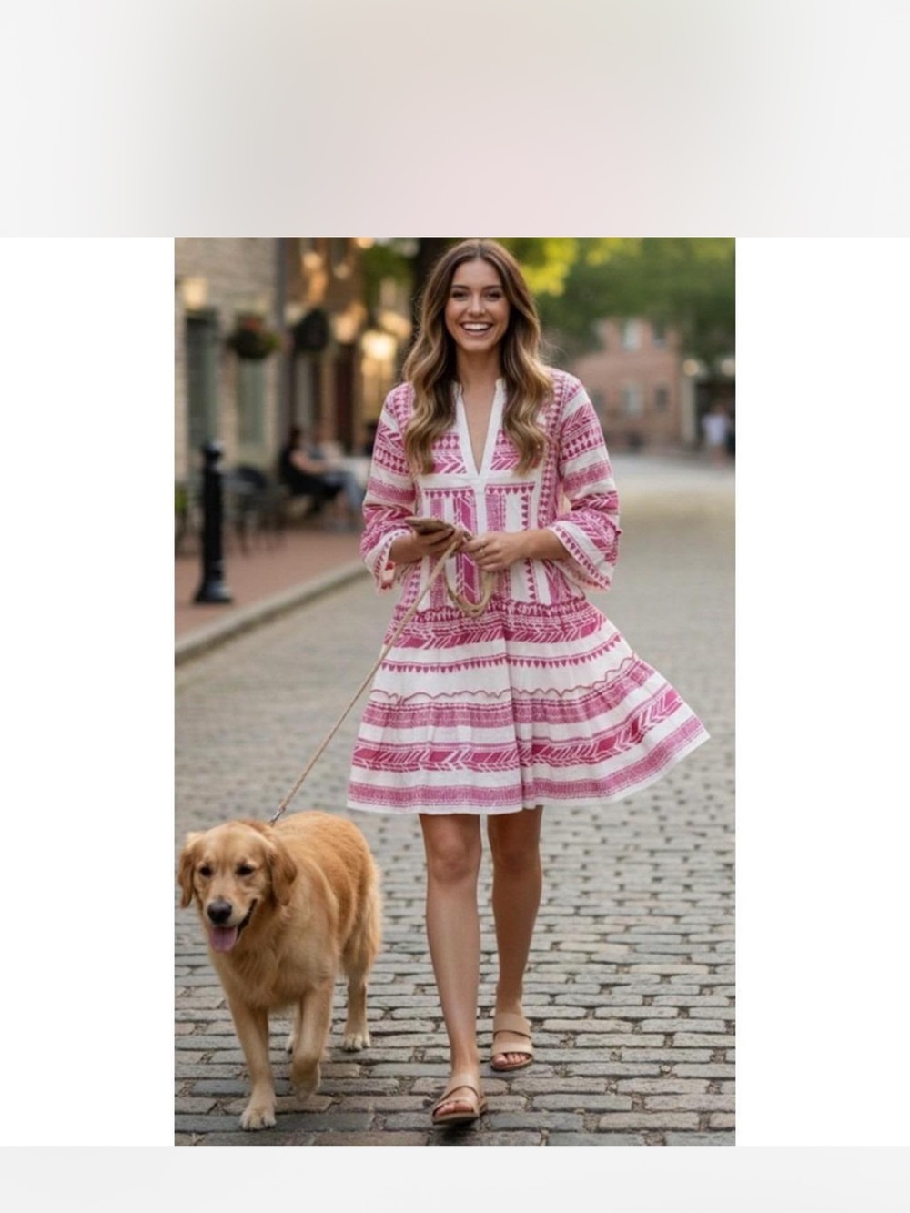 THML Pink & White Embroidered Tiered V-Neck Dress size-S